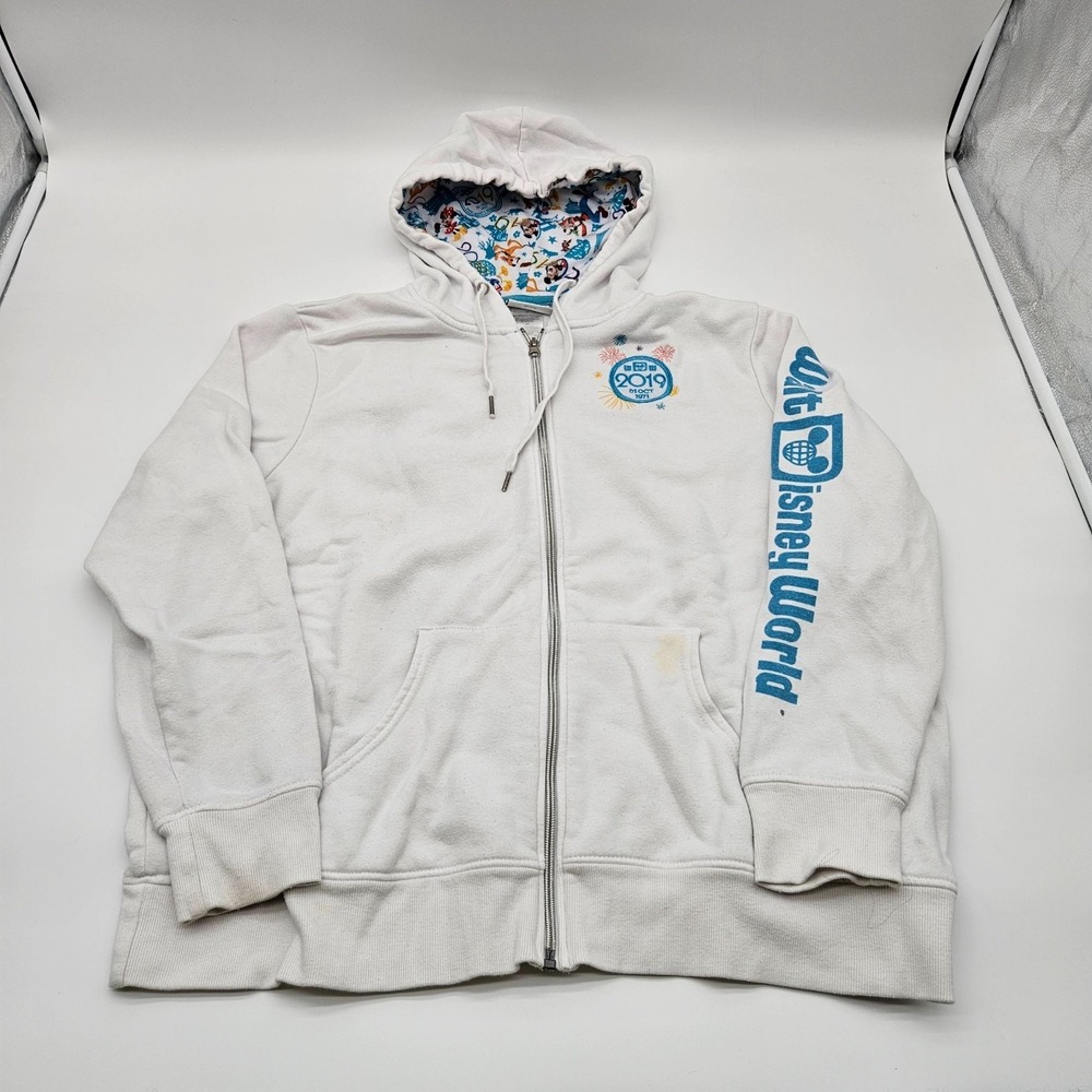 Walt Disney World 2019 Hoodie White‎ Zip-Up XXL Embroidered Mickey & Friends